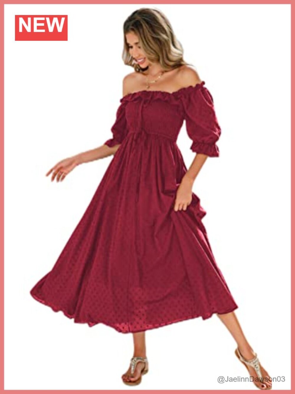 R.Vivimos Cotton A Line Flowy Midi Dress Square Neck Puff Sleeve